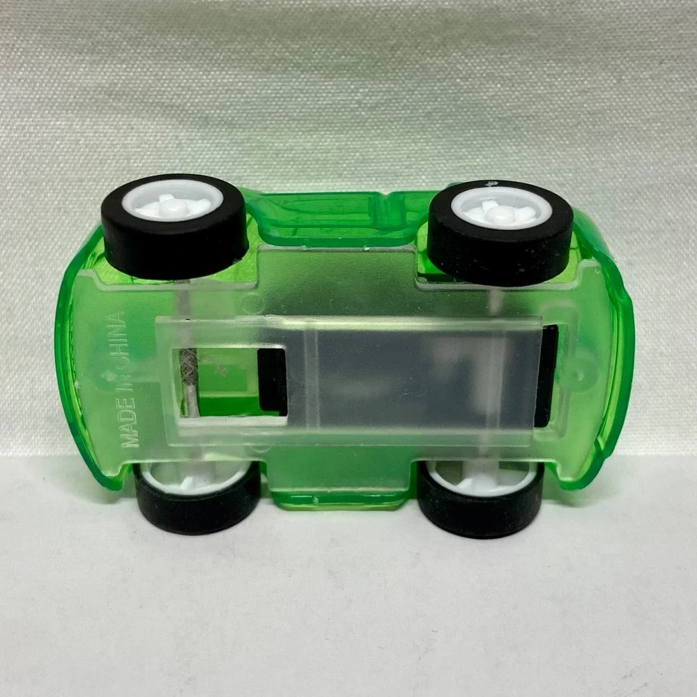 Vintage Pull Back Toy Car Green Clear See Through Body + Rubber Tires EUC